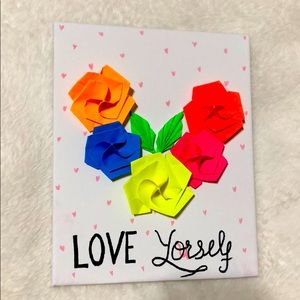 Canvas with origami flowers